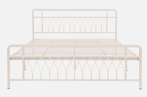 Image of Jexx Metal King Size Bed Without Storage | Wrought Iron Double Bed with Headboard & Footboard | Sturdy Powder Coated Platform Bed King Size Cot for BedroomLivingRoom Ivory (75x72)