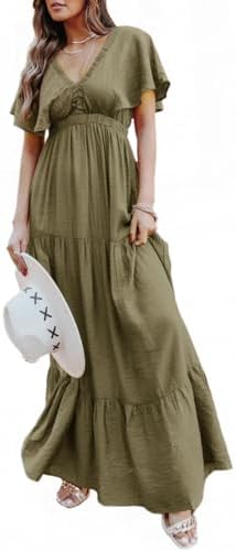 Amegoya Women's Casual Short Sleeve V Neck Floral Maxi Dresses Boho Beach Photoshoot Flowy Ruffle Long Dress, 3-olive Green, L: Buy Online at Best Price in UAE - Amazon.ae Amegoya Women's Casual Short Sleeve V Neck Floral Maxi Dresses Boho Beach Photoshoot Flowy Ruffle Long Dress, 3-olive Green, L: Buy Online at Best Price in UAE - Amazon.ae