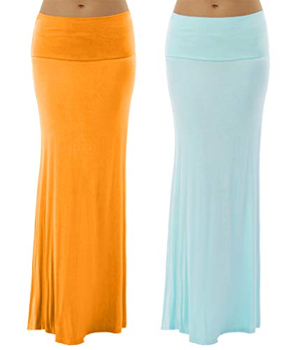 Dinamit Jeans 2 Pack Women's Rayon Spandex Maxi Skirt Orange-SkyBlue-S