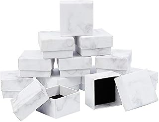 BENECREAT 12 Pack Small Square Kraft Ring Earring Box 5.2x5.2x3.3cm Marble White Cardboard Jewelry Gift Boxes for Party, Anniversaries, Weddings, Birthdays