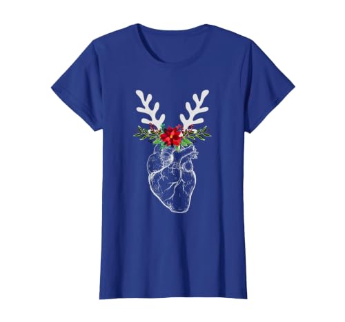 Nurse Heart Anatomy Reindeer Heart Cath Lab RN Cardiology Hu T-Shirt, Women, Royal Blue, Large