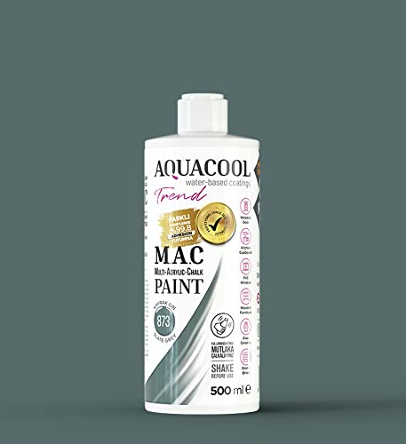 AquaCool Peinture multi-surfaces acrylique, craie, mate, séchage rapide, pour intérieur et extérieur sur meubles, bois, plastique, verre, céramique, pierre (500 ml, gris ardoise 873) Cover