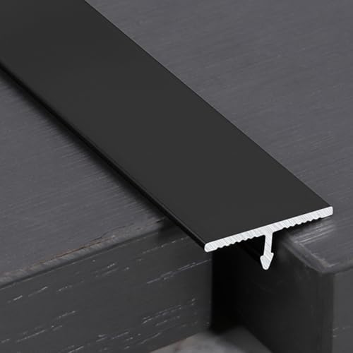 Seuil de Porte Aluminium 3 Pièces, Profile de Finition Carrelage, Jonction Plan de Travail, Barre en T Aluminium, Bande de Transition Le Sol pour Profile de Finition Carrelage, Joints de Sol(Black,Wid