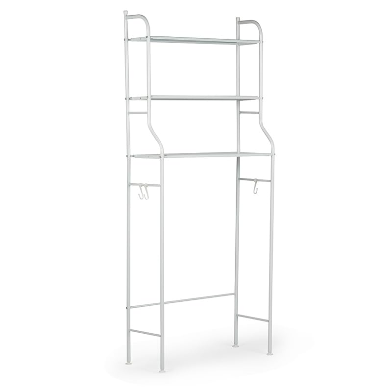 GBS Brothers 3 Tier Over the Toilet Storage Unit, Freestanding Bathroom Shelf Organizer, Space Saving Over Toilet Shelving Unit & Laundry Rack for Washing Machine, Metal Storage Rack, White 156cm