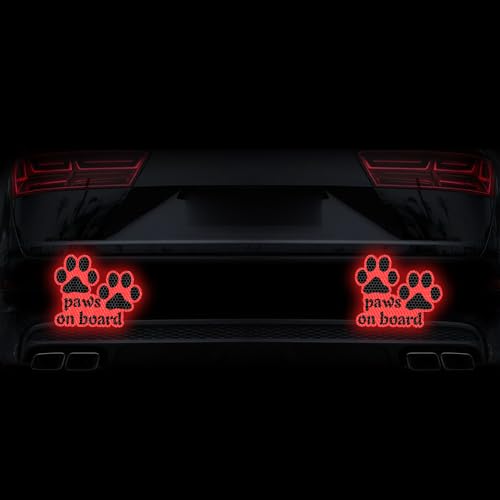 Image of 2pcs Reflective Paw Print Decal Dog Paws on Board Car Window Sticker Safety Warning Sign Stickers Funny Reflective Vinyl Stickers for Car Motorcycles Laptop (Red)