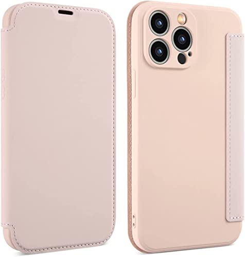 Étui iPhone 13 Pro Max rose à rabat avec porte-cartes en cuir synthétique