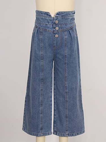 Youth Girls Casual Distressed Denim High Waist Button Wide Leg Baggy Jeans Pants with Pockets4