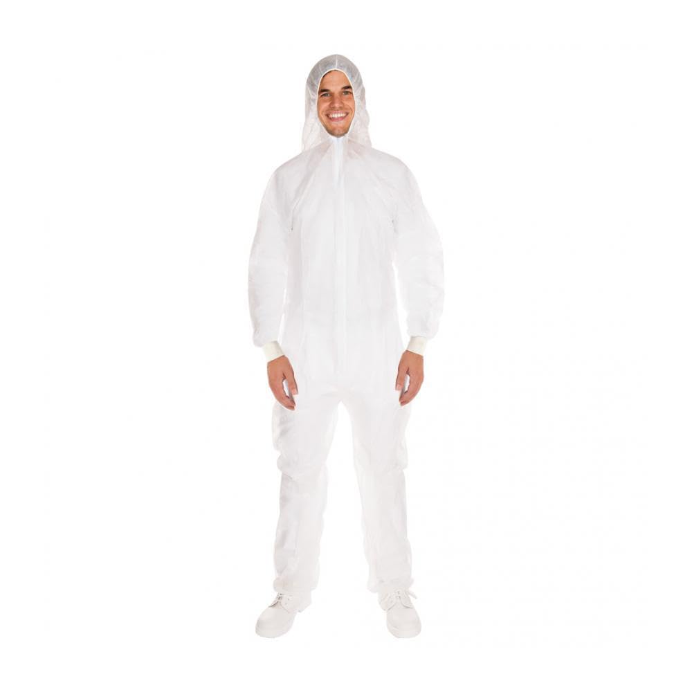 FRANZ MENSCH 50 Stück Hygostar Overalls mit Bündchen | PP, weiß, XL, Karton, Einweg Overall, Hygienebekleidung, Schutzanzug