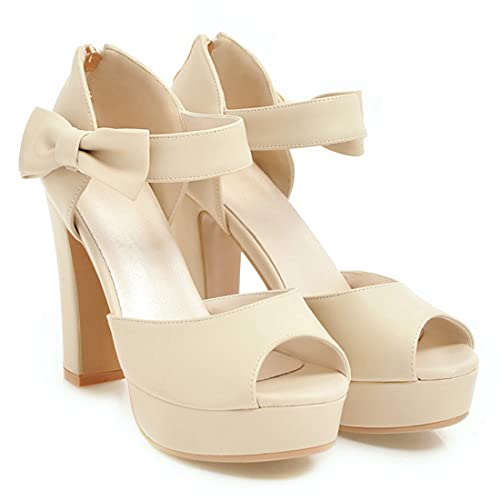 VOKLIN MISTU Women's Peep Toe Platform High Heel Dressy Sandals Bow Zipper Party Evening Pump Dress Heeled Sandal2