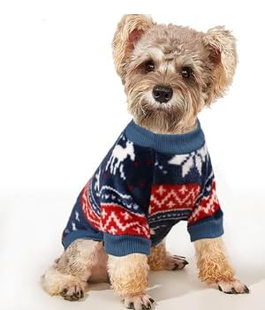 DOINEUFL Jersey para perros pequeños, forro polar de Navidad para mascotas, tallas S - L, ciervo de Navidad, suéter noruego para perros pequeños, ropa de Chihuahua, Jack Russel, Dachshund (S)