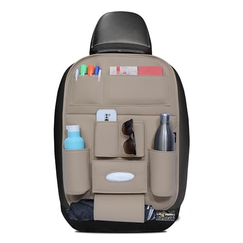 Image of Neodrift 'Seat Master Lite' (Set of 2) | (Color - Beige) Premium 7D Car Seat Organizer, Universal Fit, Multi-Pocket Storage for Bottles, Mobile, Keys, Documents, Tissues