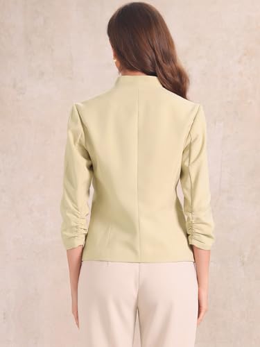 Allegra K Open Front Blazer for Women's 3/4 Ruched Sleeve Suit Jacket Work Office Casual Blazers with Zipper Pockets3