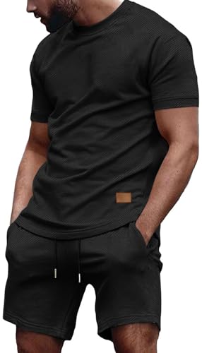 Vssjavun Men's Track Suits 2 Piece Outfits Casual Short Sleeve Shirt and Shorts Set Sweatsuit Summer Tracksuit