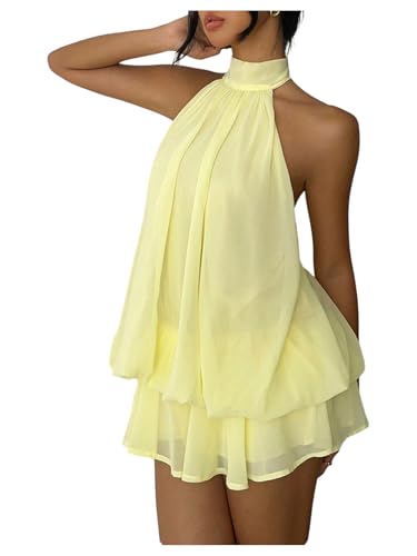 Verdusa Women's Chiffon Halter Drop Waist Holiday Wedding Guest Dresses
