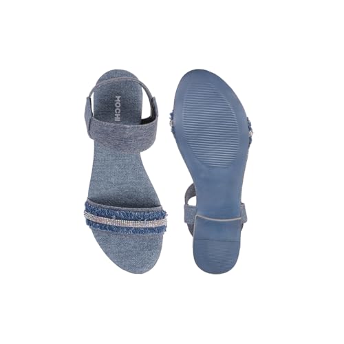 Image of Mochi Women Denim Beaded Slingback Casual Sandals