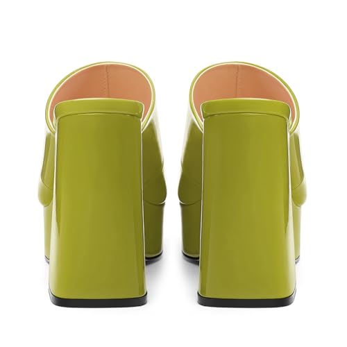 Image of Women Square Open Toe Platform Chunky Heel Slide Sandals | Slip On High Heel Dress Sandals, Elegant Formal Footwear For Wedding Club Evening Party Events