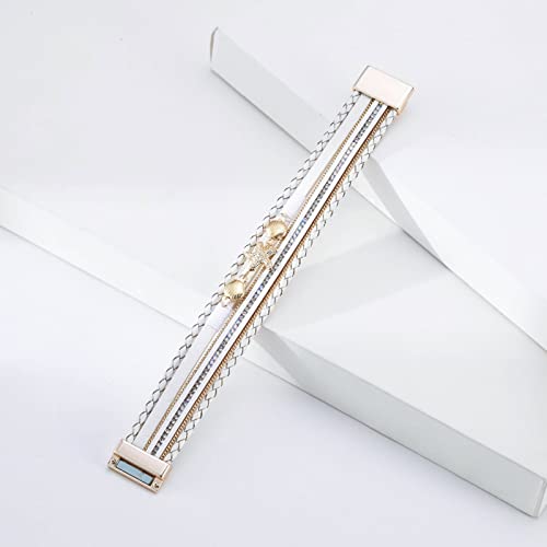 Long Necklace For Women Girl Leather Cuff Bracelet Set Multilayer Wrap Bracelet Crystal Bracelet Magnetic Clasp Bracelet For Women Earrings Dangling (White, One Size) #TOP6