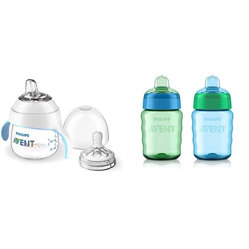 Philips Avent Sippy Cup Bundle with Natural Trainer Cup, 5 Ounce, 1 Pack + My Easy Sippy Cup, 9 Ounce, 2 Pack, Blue/Green
