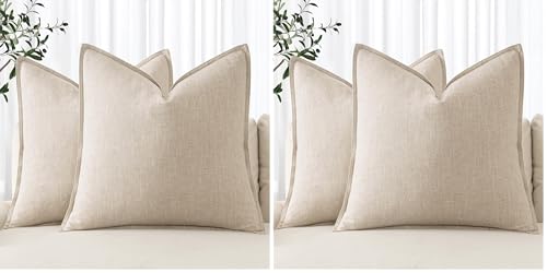 Image of MIULEE Decorative Linen Pillow Covers 18x18 Inch Natural Beige Boho Farmhouse Neutral Christmas Couch Throw Pillows for Bed Pack of 4 Accent Modern Pillowcase Sofa Livingroom Home Decor