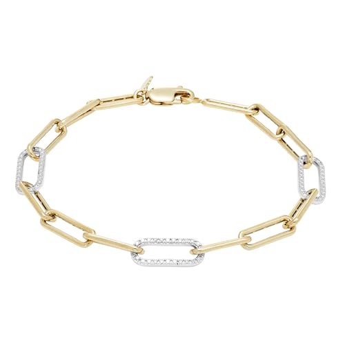 Boston Bay Diamonds 1/10cttw Diamond Adjustable Chain Link Necklace or Bracelet crafted in 14K Yellow Gold Plated Sterling Silver