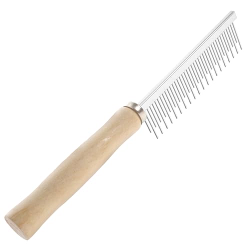 VANZACK Ergonomic Design Pet Comb Dematting for Dogs Cats Metal Fine Tooth Wooden Handle for Sheds