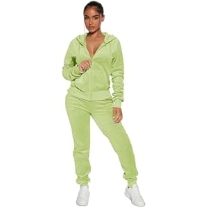 yidengymx Womens 2 Piece Velour Tracksuit Two Piece Soft Velvet Hooded Outfits for Women X-Small Hoodie/Jogger Pants-lime Peachy Pink
