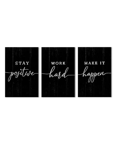 Affiche de motivation bureau : set de 3 posters noirs inspirants format 20x30 cm