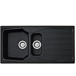 Liquida CMP15BL 1.5 Bowl Reversible Black Kitchen Sink and Waste Kit