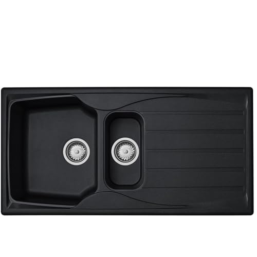 Liquida CMP15BL 1.5 Bowl Reversible Black Kitchen Sink and Waste Kit