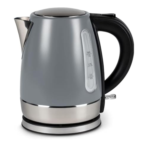 Kampa Cascade 1L Electric Kettle – Compact 1000W Camping Kettle in Grey | Low Wattage Travel Kettle for Caravan, Motorhome & Campervan | Lightweight & Durable Design