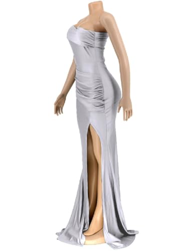 Image of Womens Off Shoulder Sexy V Neck High Split Long Maxi Dress, Formal Cocktail Party Evening Gown Mermaid Dress