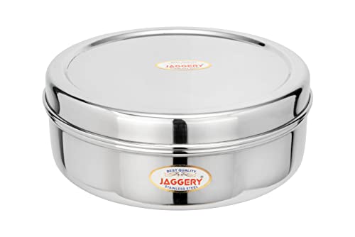 Image of JAGGERY Stainless Steel container Useful as Tiffin or Lunch Pack /Fridge Storage Box /Steel Puri Dabba-Set Of 1pc, (Dia-22cm, H-9cm) Capacity- 1850ml