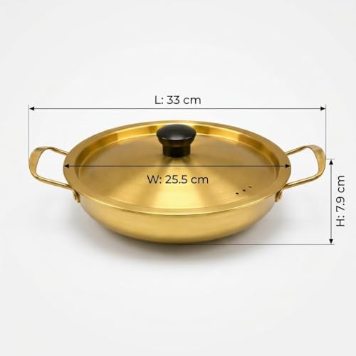 Image of Golden Stainless Steel Rice Cooker 1 Liter with Strainer Lid, Rice Boiler Pot, Induction Base, Gold Finish Traditional Indian Cooking Serving Pot Bowl
