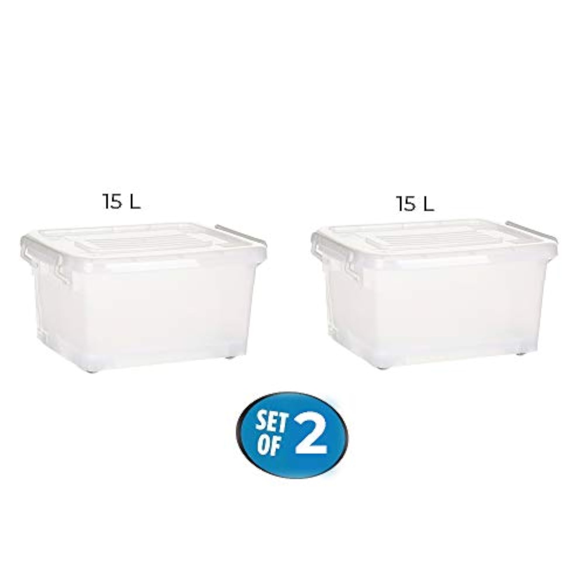 Pack of 2 Multipurpose Stackable Plastic Storage Containers with Wheels