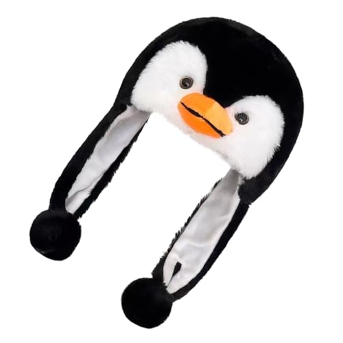 FOYTOKI Witzige Pinguin Mütze mit Ohren Schutz Plüsch Winter Kopfputz für Schüler Karneval Fotorequisiten Kuscheliges Tier Kostüm Zubehör für Festliche Auftritte