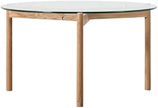 Betta Furniture Round Coffee Table - Contemporary Style Natural Oak Effect Tea/Coffee Table with Tempered Clear Glass Top - Corner, Sofa, End Glass Table for Living Room - 70 x 70 x 40cm