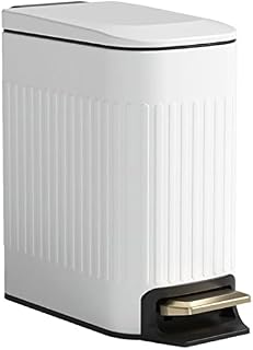 Small Trash Bin with Lid Soft Close, 6 Liter Stainless Steel Step Trash Can, Slim Garbage Bin with Inner Wastebasket for Bathroom, Bedroom, Office, Kitchen ( White )