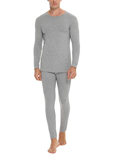 Daupanzees Men\'s Ultra Soft Thermal Underwear Elastic Lightweight Thin Fleece Lined Long Johns Set Gray