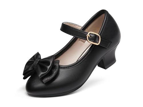 Image of Haloumoning Girls Dress Shoes Mary Jane Heels Flower Girl Shoes Bow Glitter Princess Wedding Party Pump Shoes