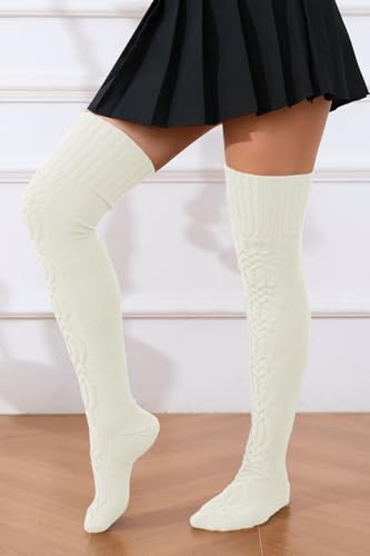 Image of YELAIVP Women's Thigh High Extra Long Cable Knit Boot Socks Over the Knee Fashion Leg Warmers