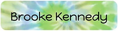 Name Bubbles Tie-dye Green Small Rectangle Custom Name Label (52 Pack) Durable Printed Stick on Labels for Daycare, School, Travel, Baby Bottles, ...