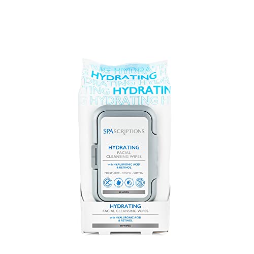 SpaScriptions Hydrating Facial Cleansing Wipes For Hydrated and Plump Skin - Moisturize - Renew - Soften Cleansing Skin Wipes 60 Ct