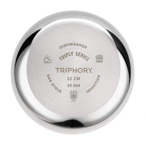 Image of Triply Stainless Steel Tasla 22 cm 2L | 2.5mm Thick Extra Deep Triply Kadai | Heavy Induction Base Cooking Tasla | Gas & Induction Compatible