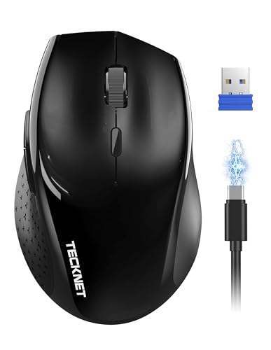 TECKNET PRO Kabellose Maus Wiederaufladbar, Silent Funkmaus 6400 DPI, 2,4 GHz Computermaus, Ergonomische Griffe, 6 Tasten, Tragbar Maus für PC, Laptop,Chromebook, Mac- Schwarz
