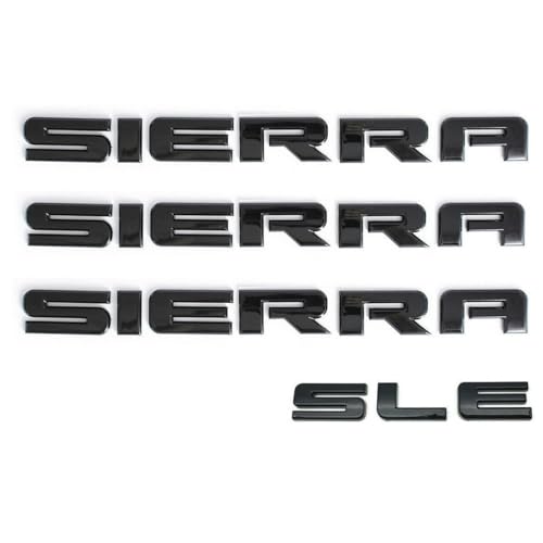 Image of 4Pc Sierra SLE Letter Emblem 3D Badge Front Door /Rear Tailgate Replacement for Sierra (Gloss Black)
