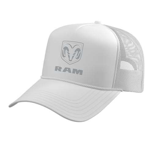 Ram Trucks Grey Logo Trucker Hat with Adjustable Mesh Back White