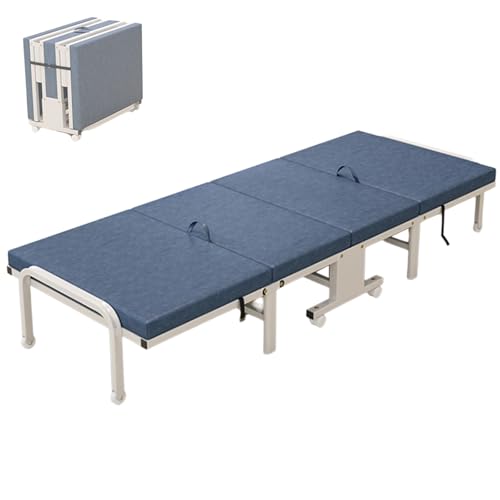 Cama plegable con ruedas, cama plegable con colchón, cama de invitados plegable, marco de metal resistente para adultos