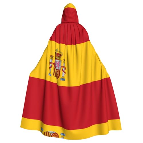 HJFIERYF Capa con capucha con estampado de bandera española, capa de longitud completa para adultos, para fiestas, disfraces de cosplay, juegos de escenario