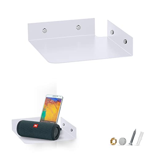 8' Metal Corner Wall Mount Shelf for Baby Monitors, Security Cameras, Sonos Speaker, Also For Wif Routers, Decor, Plants, Router, Photos, Kitchen, Bathroom, Cable Box & More, Universal (White)