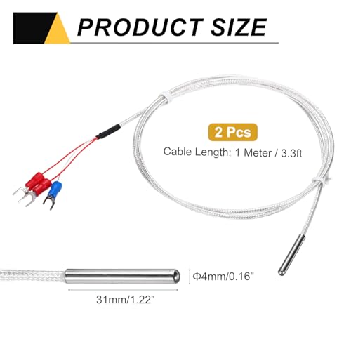 Sonde PT100 RTD sourcing map Lot de 2 capteurs thermiques 3 fils étanches 1m - 2